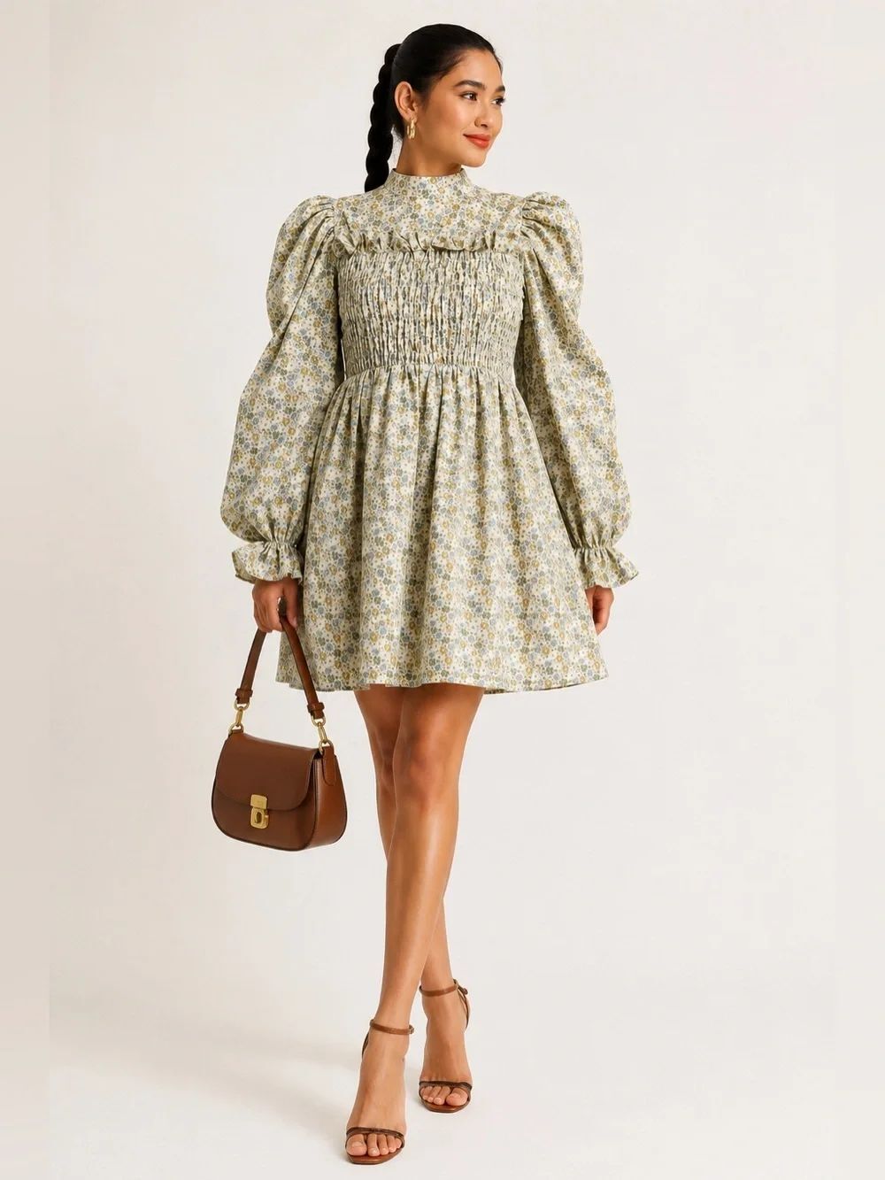 ASOS EDITION Floral Jacquard Smocked Mini Dress US 10